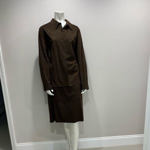 Dark Brown Suede 2-Piece Dress Shirt and Skirt Size 14